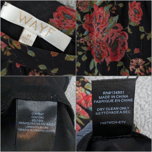 WAYF Liberty Off The Shoulder Blouse Womens Black Red Floral Metallic Size M - Picture 7 of 11